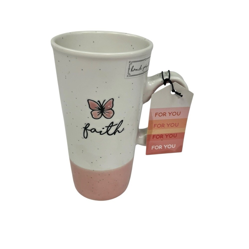 Sheffield Home Faith Butterfly Speckled White Coffee Mug Pink Base Gift
